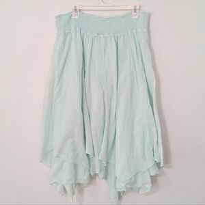 Vintage Y2K Asymmetrical Peasant Midi Skirt Smocked Gauzy Waist Mint XL